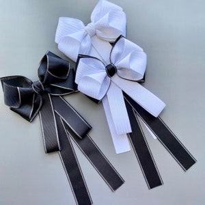 Black-white bow brooch. Cowboy ties handmade. Gift for her. Accessory for school girls.
