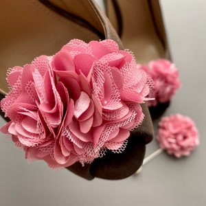 Pinces à chaussures et épinglette fleurs vieux rose. Pinces à chaussures fleuries. Lot de 2. Cadeau pour elle. image 8