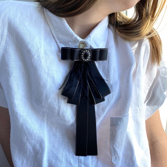 Black Bow Brooch Tie for Women. Halloween Brooch. Handmade Women Bow Tie. 