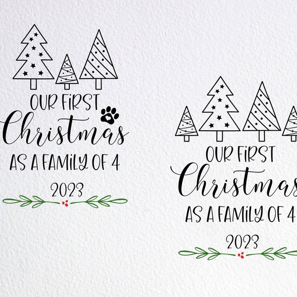 Our First Christmas As A Family Of 4 Four 2023 Svg, New Parents Christmas Decoration Svg, Dxf Png Cut File for Cricut Silhouette Cameo