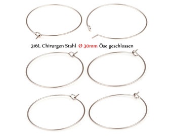 DIY * 10 / 30 / 50 Stück Creolen Ø 30mm silberfarben geschlossen Ohrhänger ~ Ohrringzubehör Kreativbedarf Schmuck