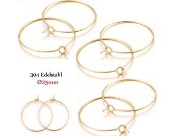 DIY * Chirurgen Edelstahl 18k vergoldet Creolen goldfarben Ø 25mm geschlossen Ohrhänger ~ Ohrringzubehör Kreativbedarf Schmuck Festlich