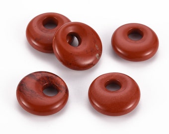 DIY * Roter Jaspis Donut Stein rot Schwarz gemasert / Pi Scheibe Rund mit Loch für Schmuck Verarbeitung z.B. Kette Armband Ohrringe Deko