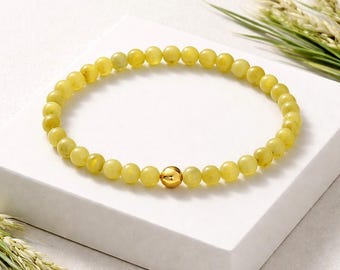 Lemon Jade Beaded Bracelet 6 mm Minimalist Jewelry with Stainless Steel Bead Silver Gold Bracelet Women Men Choice of Sizes Gift Personal