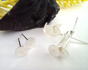 10 or 30 pieces of flat, silver-plated stainless steel stud earrings for cabochons, accessories, creative supplies, jewelry making, handmade DIY earrings.