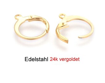 DIY * 12 / 30 / 50 / 100 Zierliche Brisuren 24K vergoldet Ohrringe Klappbrisuren Gold Creolen Huggie Zubehör Kreativbedarf Schmuck Machen