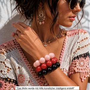 Armband Set Perlen 20mm | Damen & Herren Stretch Armband | Rosa Rot Schwarz | Größen wählbar Sommer Schmuck Armband elastisch Geschenk Idee