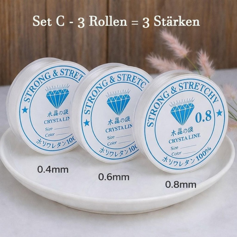 Jewelry cord elastic thread 0.4 mm 0.6 mm 0.7 mm 0.8 mm 1 mm Transparent stretch cord Bracelets Jewelry Jewelry making Beaded jewelry Bracelets 3 Rollen SET C