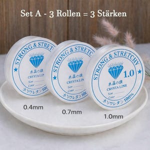 Jewelry cord elastic thread 0.4 mm 0.6 mm 0.7 mm 0.8 mm 1 mm Transparent stretch cord Bracelets Jewelry Jewelry making Beaded jewelry Bracelets 3 Rollen SET A