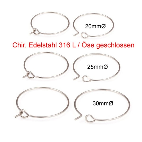 DIY * 10 / 30 / 50 / 100 Stück Creolen 316L Chirurgen Stahl silberfarben geschlossen Ohrhänger ~ Ohrringzubehör Kreativbedarf Schmuck