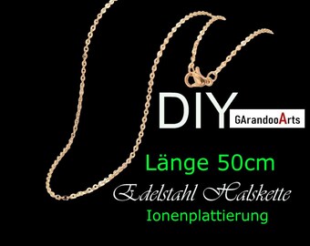 DIY * Länge 50 cm * Edelstahl Gliederkette mit Karabiner Verschluss Gold Farben Ionenplattierung Halskette Frauen Männer Kinder für Anhänger