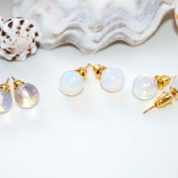 Opal * Kugel Ohrringe Stecker Gold Farben Runde Perlen DOTS Schmuck Geschenk - Schenken Festlich