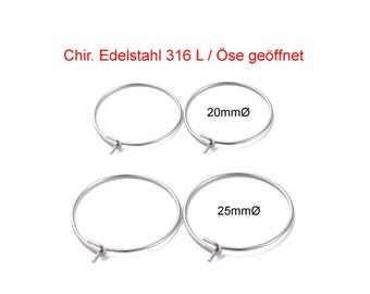 DIY * 10 / 30 / 50 / 100 Stück Edelstahl Creolen silberfarben Ohrhänger 316L Chirurgen Stahl ~ Ohrringzubehör Kreativbedarf Schmuck