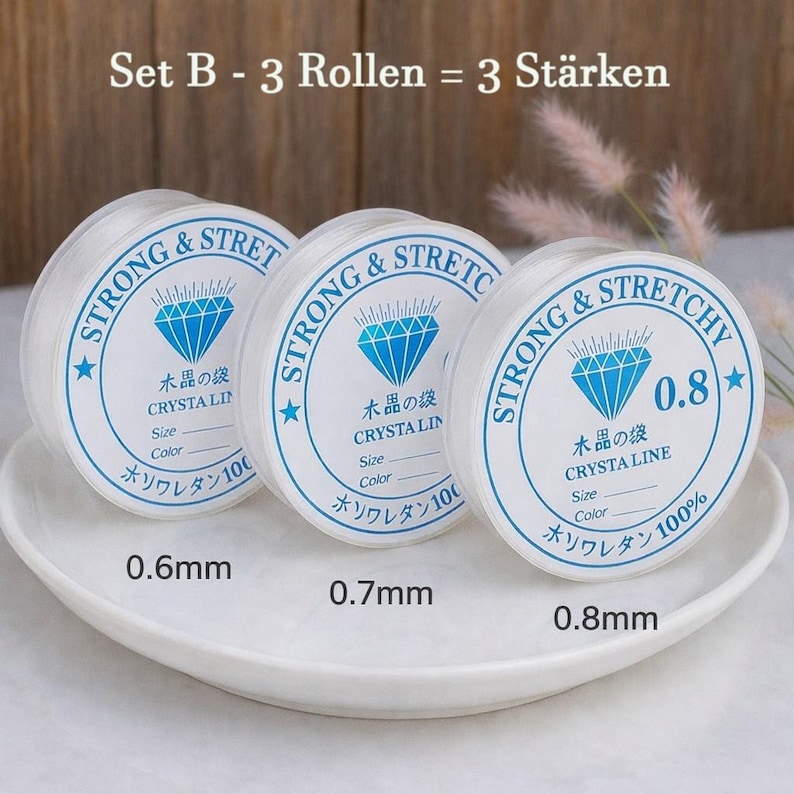 Jewelry cord elastic thread 0.4 mm 0.6 mm 0.7 mm 0.8 mm 1 mm Transparent stretch cord Bracelets Jewelry Jewelry making Beaded jewelry Bracelets 3 Rollen SET B