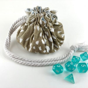 Dice Bag of the Winter Fawn // Blue Ice Deer Hide Dungeons and Dragons Drawstring Pouch // DnD Fantasy Role Playing Game Accessory