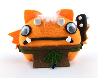 Muñeca Oni de fieltro naranja hecha a mano: Peluche Yokai japonés kawaii