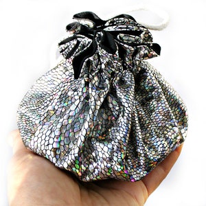 Holographic Dragon scale Dice Bag. Dice pouch. Freestanding Drawstring Dice Bag with pockets. DND Bag
