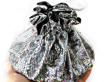 Holographic Dragon scale Dice Bag. Dice pouch. Freestanding Drawstring Dice Bag with pockets. DND Bag