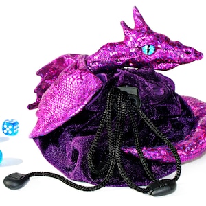 Dragon Dice Bag, dnd dice bag, dice bag pockets, dice holder, dice pouch, dragon plush