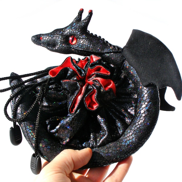 large Black Dragon scale Dice Bag. DND dice bag. Dice Pouch. Freestanding Drawstring Dice Pouch. Dungeons and Dragons. Dice holder. dnd