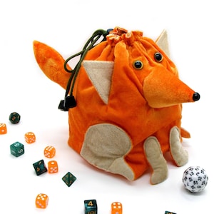 Fox plush dnd dice bag of holding, dice holder, large dice bag pockets, dice pouch
