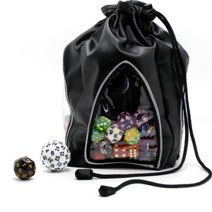 Gothic Ita Dice Bag: Faux Leather D&D Pouch with Clear Pockets