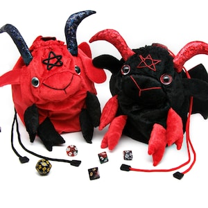 Goth plush dnd dice bag of holding, dice holder, baphomet plush, large dice bag pockets