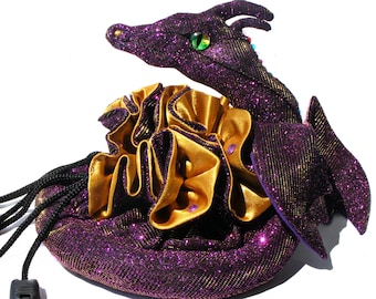 Glitter purple dragon dice bag, dnd dice bag of holding, dice Pouch, dice holder, Dnd gifts