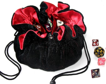 Velvet Dice Bag with Pockets. D&d dice bag.