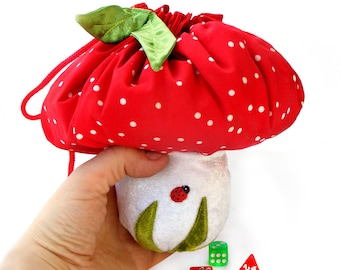 Mushroom plush dice bag pockets, merry mushroom, magic mushroom, dnd dice bag, dice holder