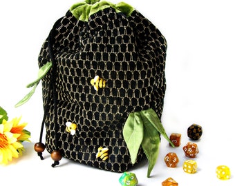 Honeycomb dice bag, dnd dice bag, dice storage,  beehive