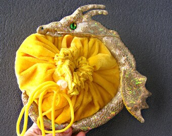 DND dice bag. Yellow bag of holding. Dice holder. Dragon Dice Bag. Dice Pouch