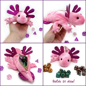 Axolotl plush dnd dice bag, dice holder, dice storage, dnd gifts, small dice bag, dice bag plush