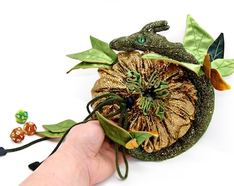 leaves Dragon plushie dice bag pockets, dice bag dnd, dice storage, dice pouch, dice holder