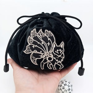 Kitsune dnd dice bag pockets, japan dice holder, anime dice storage