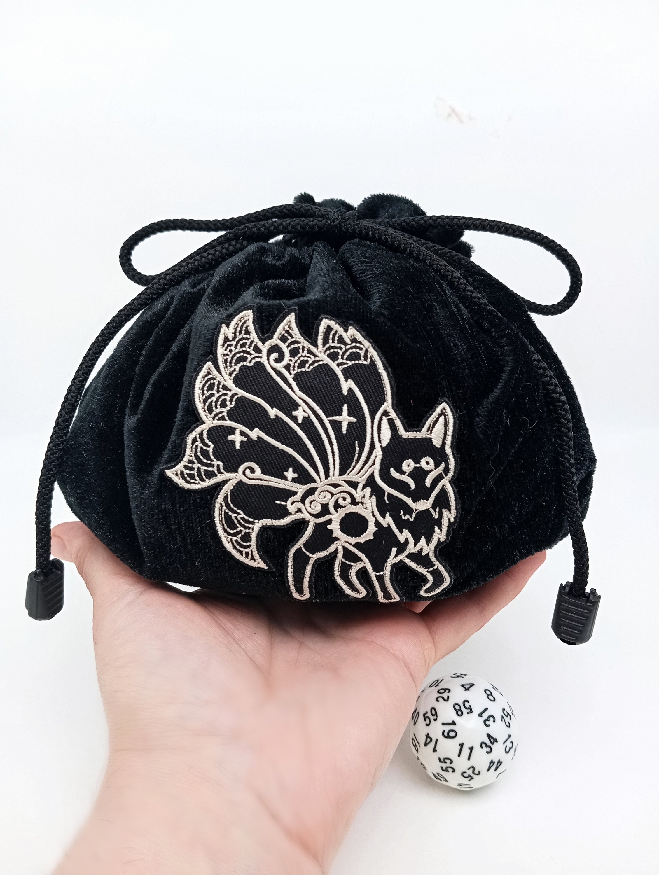 Kitsune dnd dice bag pockets, japan dice holder, anime dice storage