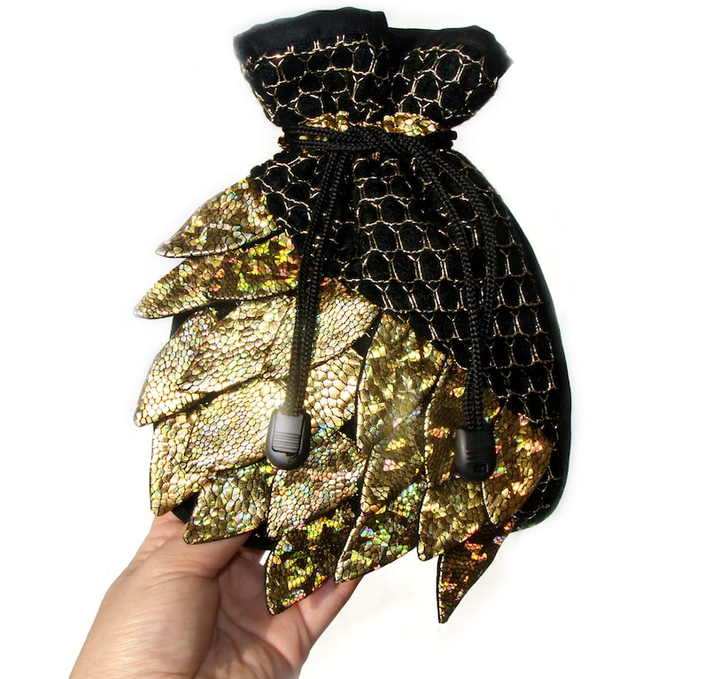 Gold Holographic dice pouch Dragon eggs dice bag pocket Dragon scales large dice bag DND gift
