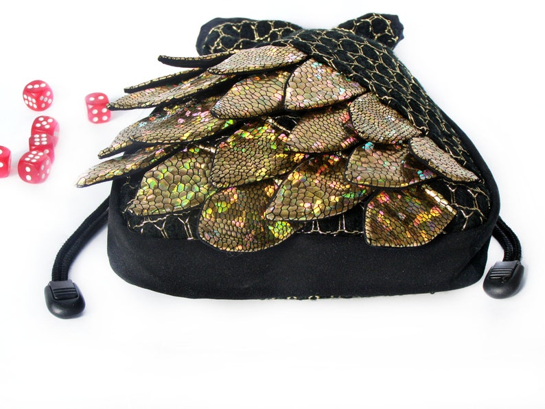 Gold Holographic dice pouch Dragon eggs dice bag pocket Dragon scales large dice bag DND gift