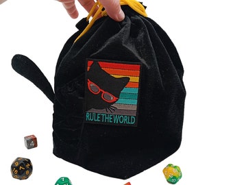 Dice bag with black cat Dnd dice holder storage