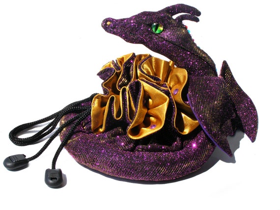 Glitter purple dragon dice bag, dnd dice bag of holding, dice Pouch, dice holder, Dnd gifts