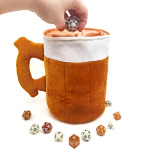 Dice bag Beer Mug, dice holder, DnD mug, dice storage, Dungeon Master Gift,