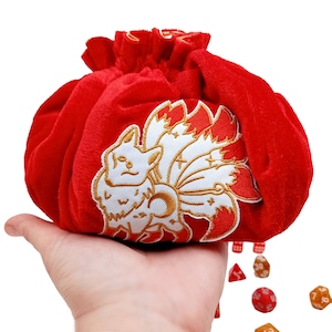 Kitsune dice bag pockets, japan dice holder, anime dice storage, dnd gift