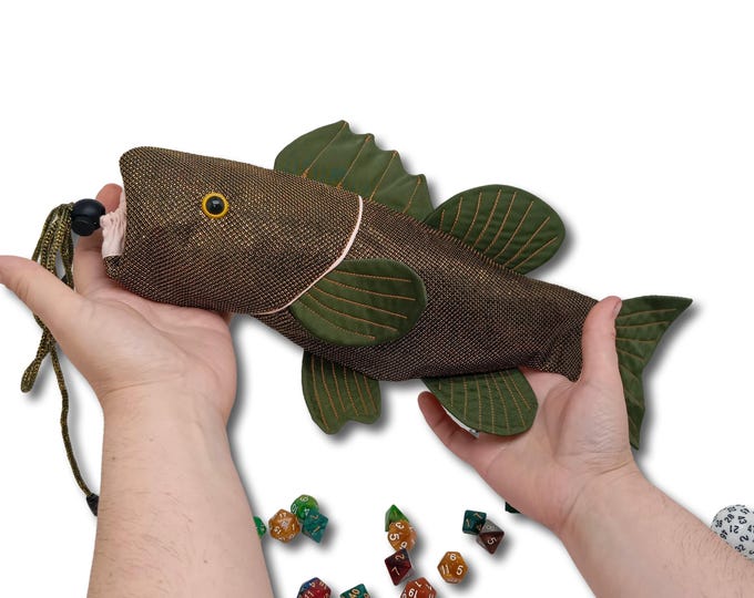 large mouth bass Dice bag, fish dice storage, bag of holding, gift for him