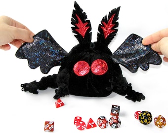 Mothman dice bag pockets. DND dice bag. Dice Pouch. Dice holder. large dice bag. luna moth