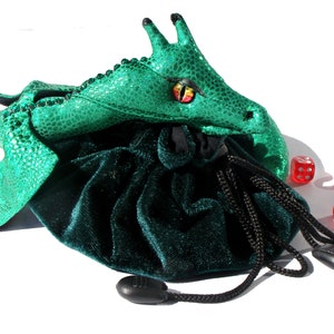 Green Dragon Dice Bag. Large Dice Bag of Holding. Dice Pouch. Dragon scale dice bag. RPG. DND. Poseable dragon