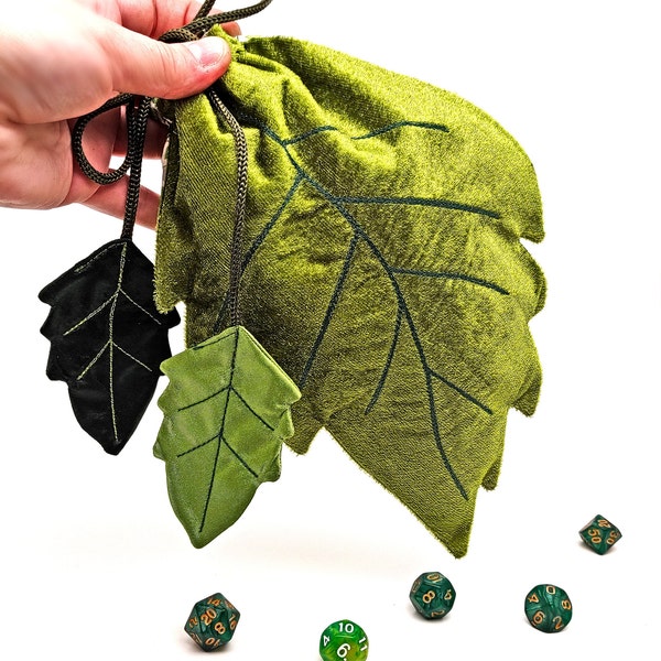 Velvet Leaf Dice Bag: DND Druid Dice Storage, Tarot Card Pouch