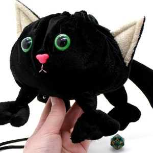 Cat dice bag, black cat plushie dnd dice bag of holding, cute plushie dice bag pockets, dnd gifts