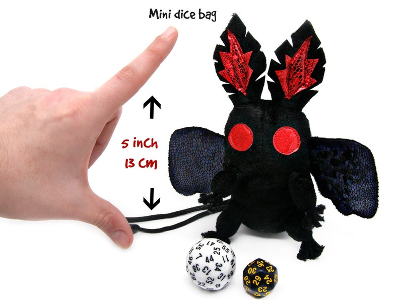 Mothman plushie dice bag, huge small dnd dice bag, velvet dice bag