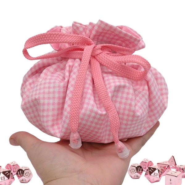 Bolsa de dados con cordón de algodón rosa con 8 bolsillos