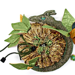 leaves Dragon plushie dice bag pockets, dice bag dnd, dice storage, dice pouch, dice holder